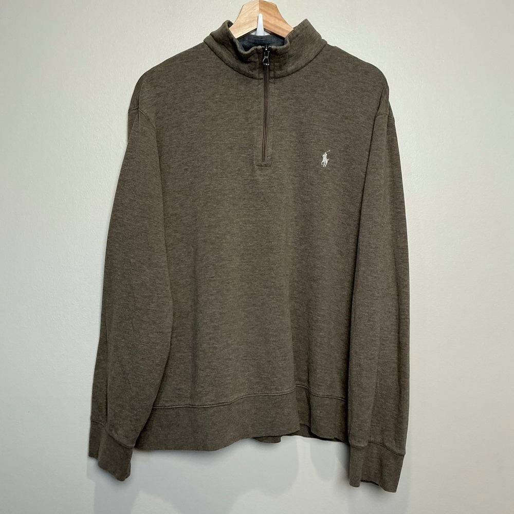 Polo Ralph Lauren Mens Large Brown Heather‎ Quarter Zip Pullover Preppy